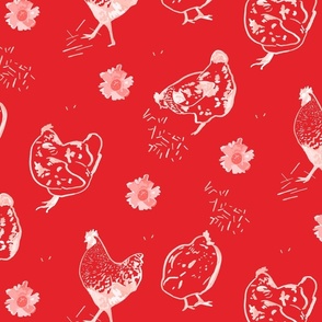 Chickens in red