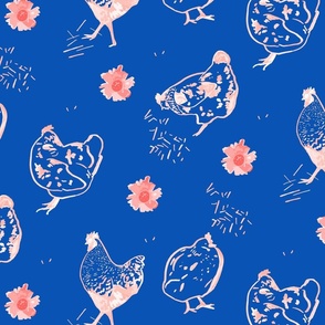 Chickens in blue