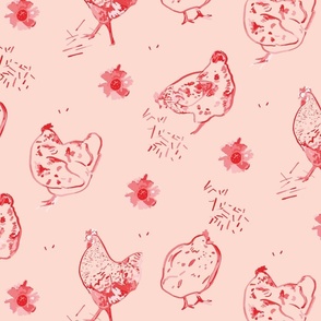 Chickens in red and pink