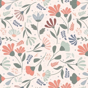 Medium / Meadow Bliss - Florals - Flowers - Garden - Blue Nova - Nature - Botanicals - Pantone 2024 - Peach Fuzz - Sage - Sophisticated - Elegant 