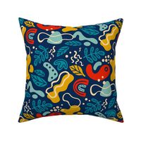 (M) Colorful Abstract Shapes, Modern Design / Dark Blue Version / Medium Scale