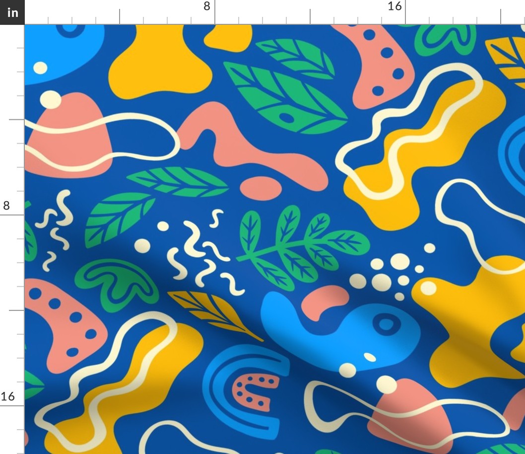 (L) Colorful Abstract Shapes, Modern Design / Light Blue Version / Large Scale or Wallpaper