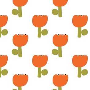 Simple Modern Country Flowers Khaki and Burnt Orange - Medium Scale