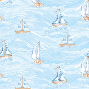 Painted Boats Sailing on the Waves 9wide