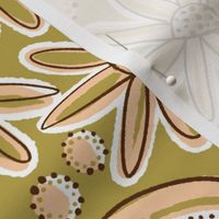 Large-scale fall florals earthtone colours in repeat pattern of a meadow in bloom.