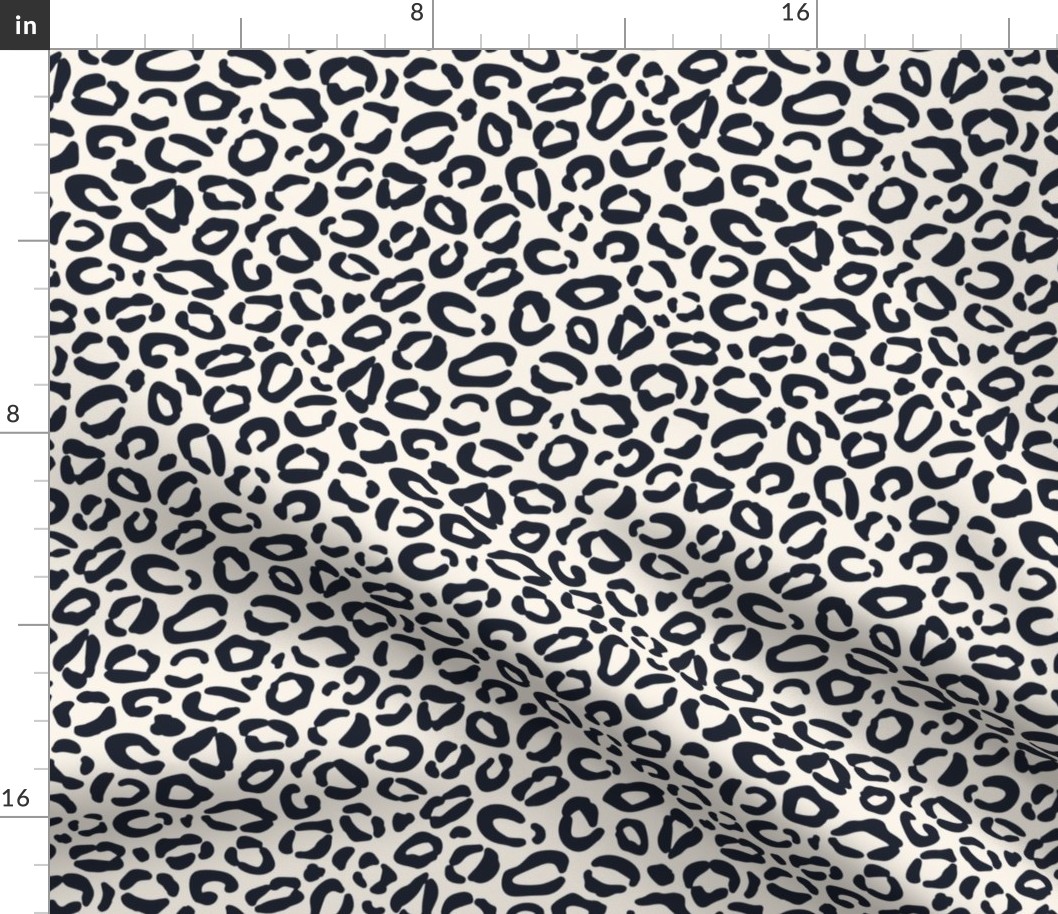 Oxford Navy Blue Leopard Print {on Cream Off White} Animal Spots 