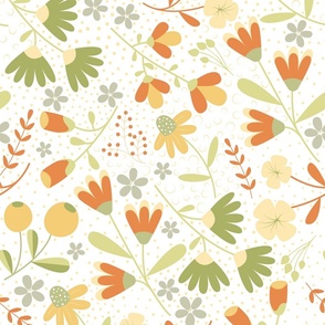 Bloom Medley - Bright Colors - Yellow - Floral - Flowers - Botanicals - Garden - Hibiscus - Daisies - Roses - Nature - Bathroom Wallpaper - Sophisticated