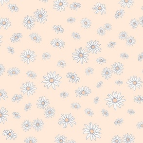 hand drawn echinacea flowers / vintage floral in cream, white, blue