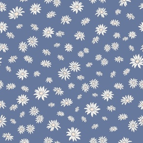 hand drawn echinacea flowers / vintage floral in dutch blue and white