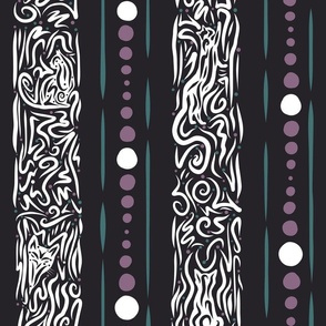 Hidden Cat Stripes - Dark Gray, White, Purple, Teal