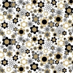 XS ✹ Retro Floral in Black and Gold - 60's & 70's Inspired Fashion