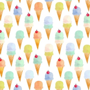 Medium watercolor Ice creams with cherries - colorful on white - food dessert cute childrens birthday party - summer watercolour ice cream cones sprinkles - gender neutral nursery - baby boy baby girl