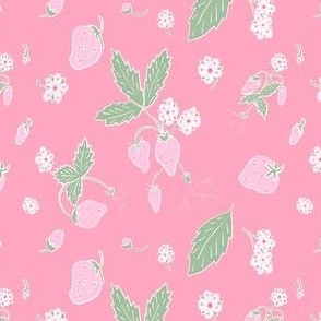 Pink strawberries on bright pink - small print