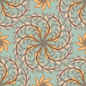 Fantasy Garden - Muted Yellow and Teal