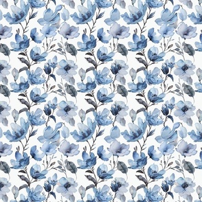 Serene Watercolor Blooms: Delicate Blue Floral Pattern