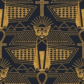 Egyptian cat amulet in blue-toned black. Large scale  