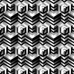 Optical Illusion Heights: 3D Geometric Black and White