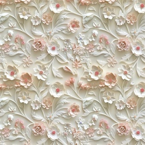 Elegant Pastel Bloom: 3D Ivory Floral Pattern