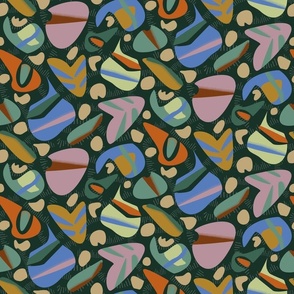 Fun-quatix in green with fun abstracted aquatic creatures in a modern Scandinavian 50s retro style (S)