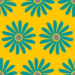 Twirling Daisies Yellow and Teal 12x12in