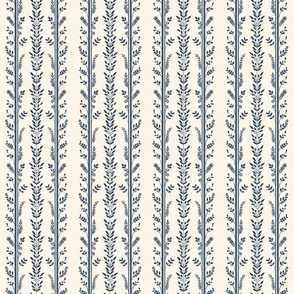 Classic Navy Botanical Stripes - Refined Floral and Foliage Design