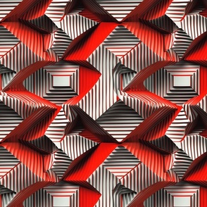 Crimson Echoes 3D Geometric Illusion