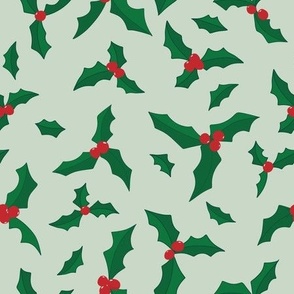Jolly Holly Displaying Bright Red Berries and Deep Green Leaves on a Soft Green Background