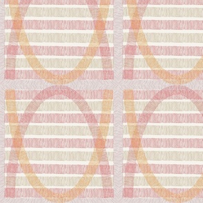 Abstracted Basket Weave with overlapping ovals and stripes in red and orange  (L)