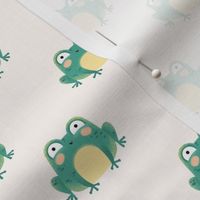 Cute green frogs on cream
