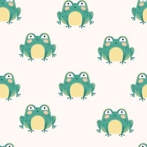 Cute green frogs on cream