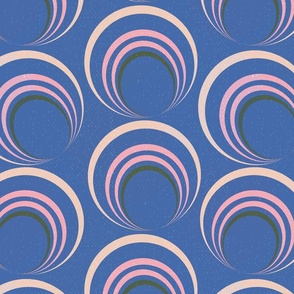 LARGE: Textured pink forest green concentric circles Rings and Loops on Athens Blue