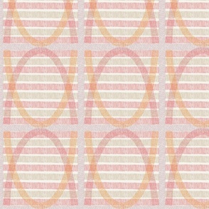  Abstracted Basket Weave with overlapping ovals and stripes in red and orange (S)