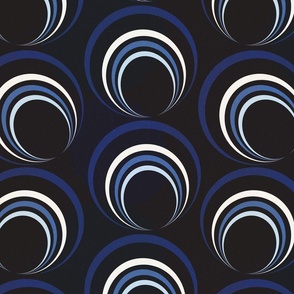 LARGE: Textured sky steel blue concentric circles Rings and Loops on dark blue