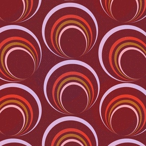 LARGE: Textured red, brown pink concentric circles Rings and Loops on Maroon