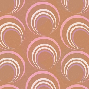 LARGE: Textured wisteria, pink concentric circles Rings and Loops on light marsala