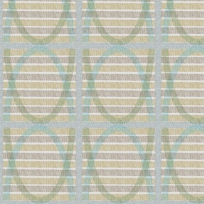 Abstracted Basket Weave with overlapping ovals and stripes in khaki and turquoise (S)