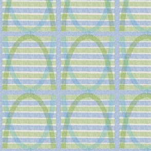 Abstracted Basket Weave with overlapping ovals and stripes  in  blue and green (S)