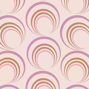 LARGE: Textured brown, pink concentric circles Rings and Loops on light pink