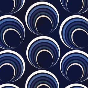 LARGE: Non-Textured blues concentric circles Rings and Loops on dark Midnight blue