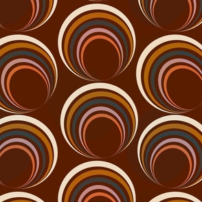 LARGE: Non-Textured red green brown concentric circles Rings and Loops on Maroon