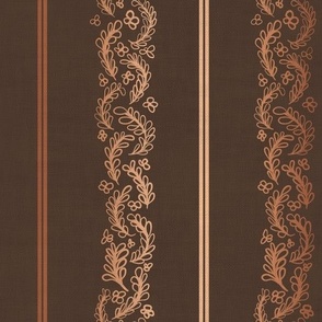 Leafy Floral Stripes - Copper and Brown - Large Scale