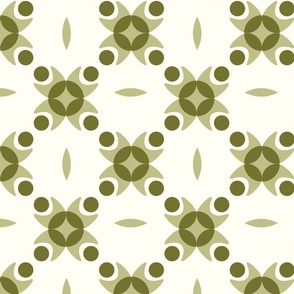 Large - Monochrome  Sage green and off white geometric tile  