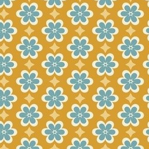 Mini // Retro Geometric Daisies: Simple Flower Blossom & Star - Yellow & Blue