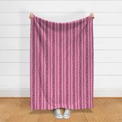 Leafy Floral Stripes - Pink and Black - Large Scale