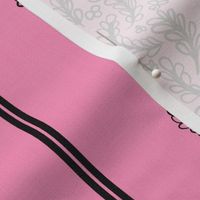 Leafy Floral Stripes - Pink and Black - Large Scale