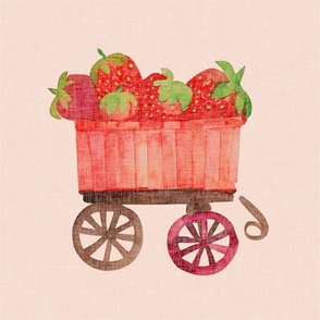 Strawberry Cart Panel 18" x 18"