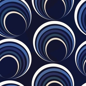 MEDIUM: Non-Textured blues concentric circles Rings and Loops on dark Midnight blue