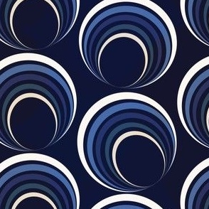 SMALL: Non-Textured blues concentric circles Rings and Loops on dark Midnight blue