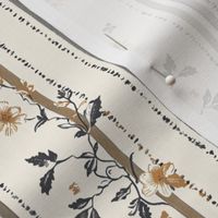 Taupe and Mustard Stripes Botanical Pattern