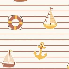 Little Sailor-Boats_Summer Stripe_Medium_Raw-Sienna_Hufton-Studio